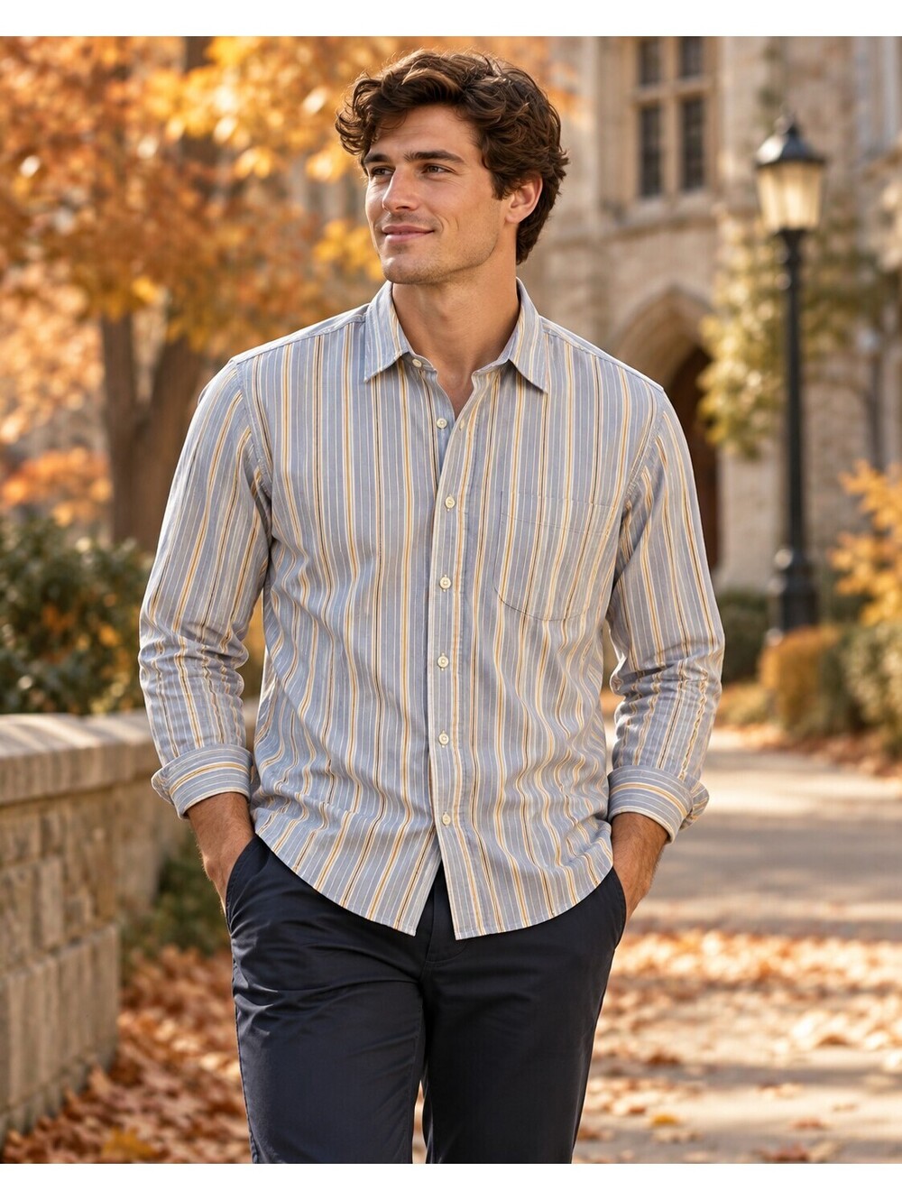 Zara Man Button Up Shirt Mens M Blue Striped Cotton Preppy Casual Long Sleeve